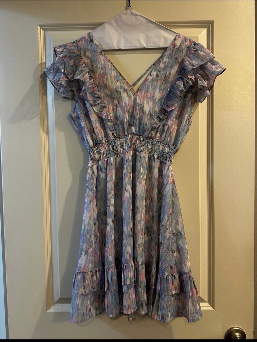 Aqua Pastel Multi-Color Ruffled V-Neck Dress